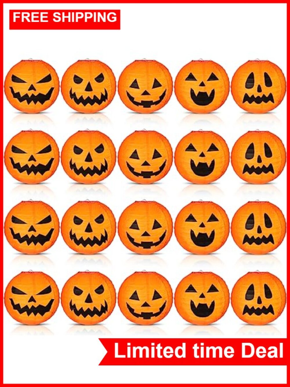 20 Pcs 8 Inch Halloween Pumpkin Paper Lanterns Jack O Lantern Decor